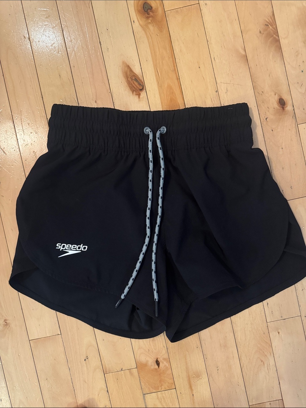 Speedo Black Athletic Swim Shorts with Gray Drawstring